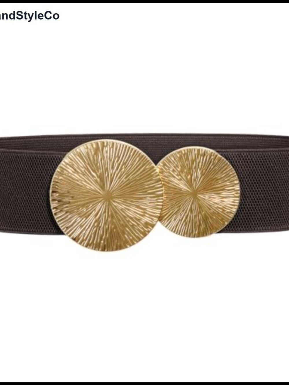 Women's Wide Stretch Elastic Waist Belt with Gold Round Buckle